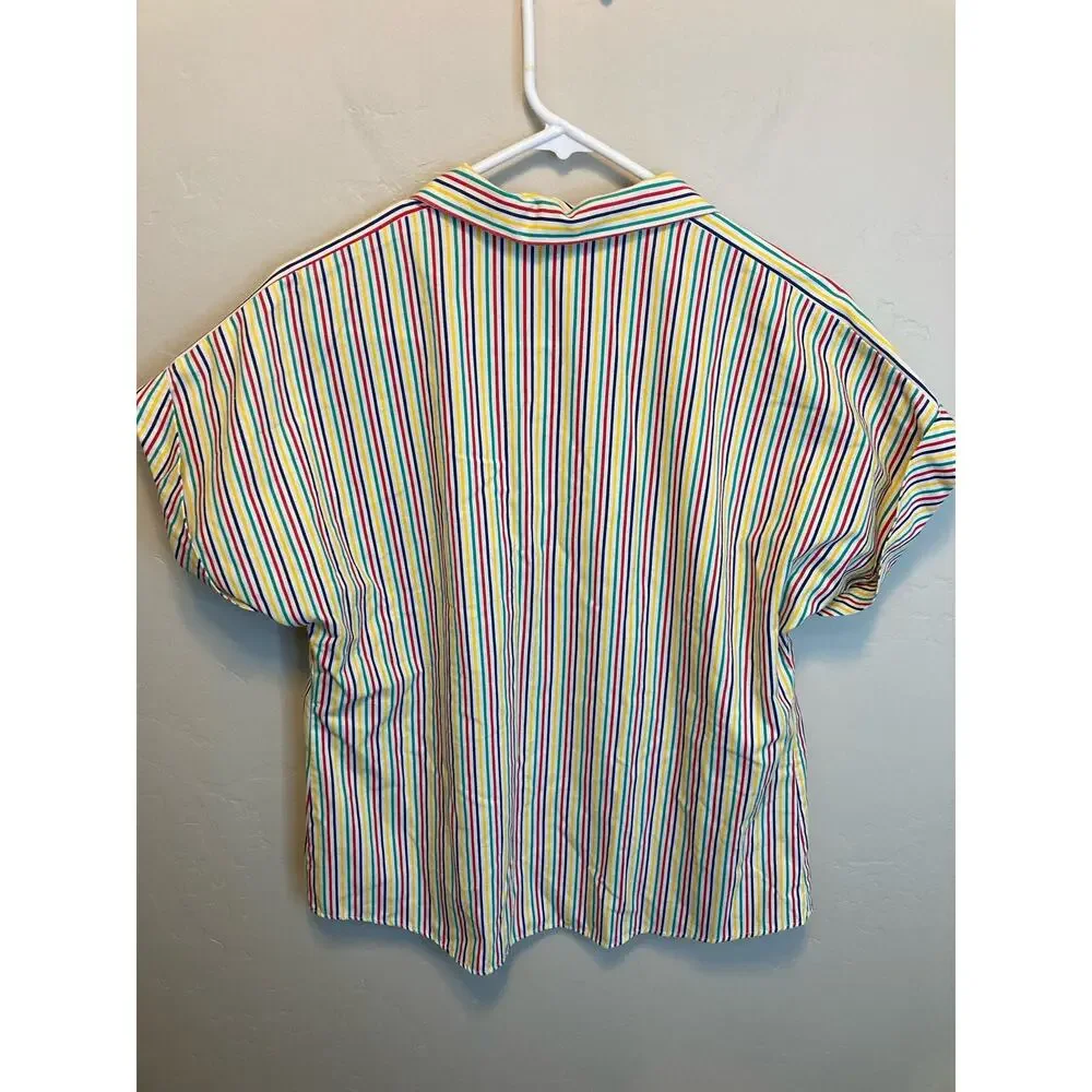 70's Vintage Nikki Rainbow Striped Short Sleeve Button Up Blouse Size 13/14 - Picture 12 of 12